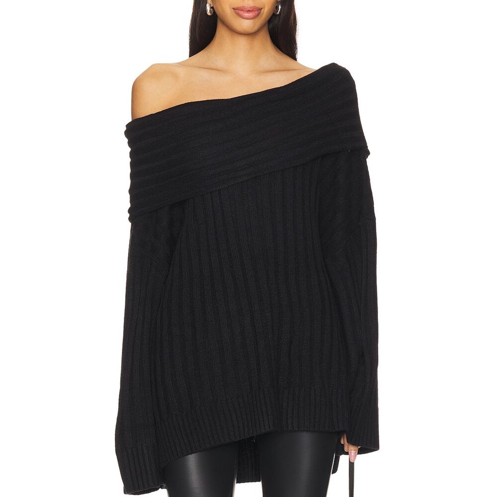 Weworewhat Oversized Black Off Shoulder Sweater Size S